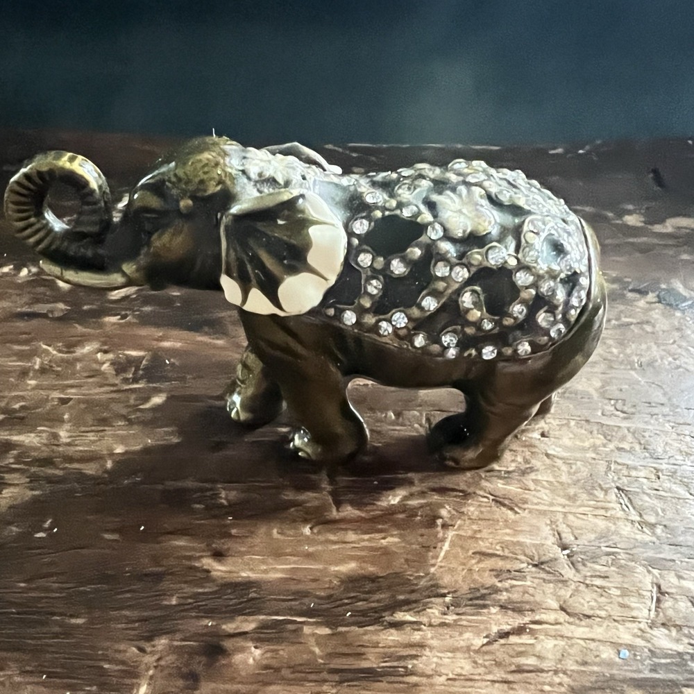 Elephant Trinket Box Brass And Hand Painted Enamel With Crystals